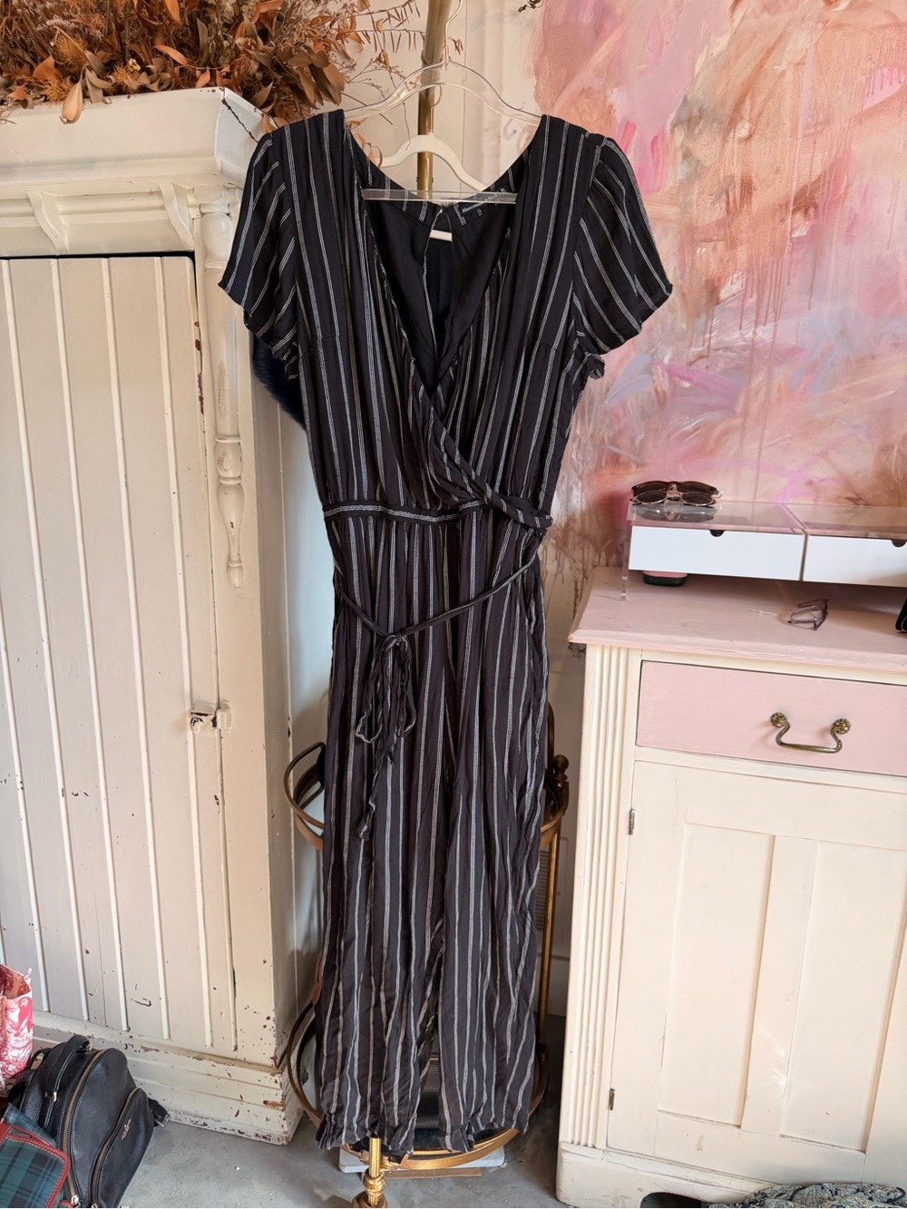 Abercrombie & Fitch Black and White Striped Wrap Maxi Jumper